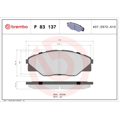 Image de BREMBO P 83 137 Jeu de plaquettes frein contact signal d&#039;usure exclu sans accessoires TOYOTA: HILUX 3 Pick up