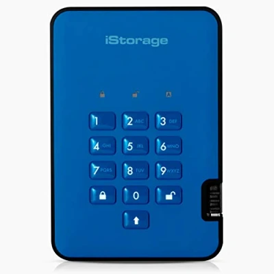Image de iStorage diskAshur2 HDD 4To Bleu Disque dur portable sécurisé Protégé par mot de passe Résistant à la poussière et l&#039;eau Cryptage matériel