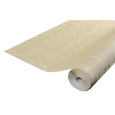 Image de Pro Nappe Réf R482568I jetable Papier damassé en rouleau de 25 M long X 1,18 large au motif universel chic et classique 83 couverts Couleur ficelle