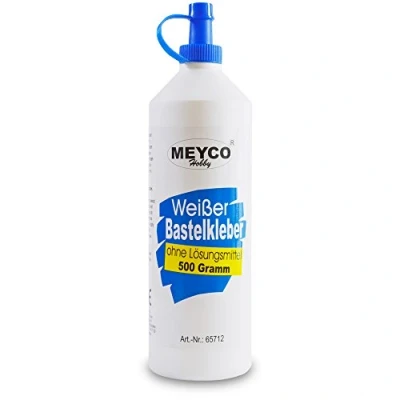 Image de Meyco Colle de bricolage blanche 500 g Sèche transparent Sans solvant Pour textile, bois, feutre, papier universelle avec pointe doseuse