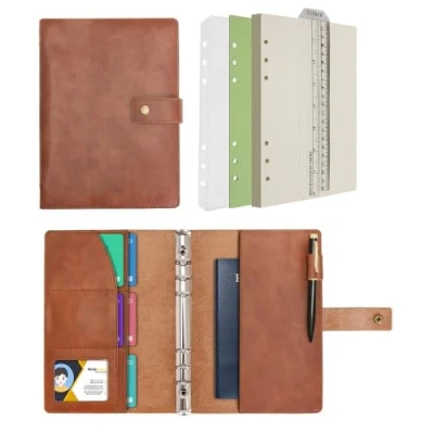 Image de Wonderpool Carnet de notes rechargeable en cuir Papier à pois intérieur véritable pour le travail voyage et l&#039;organisateur (Café, A5)