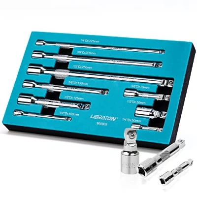 Image de LIBRATON Rallonge Cliquet, Jeu de Rallonges, Rallonges Basculants, Wobble Extension Set 9 Pièces, 1/4&quot;, 3/8&quot;, 1/2&quot;
