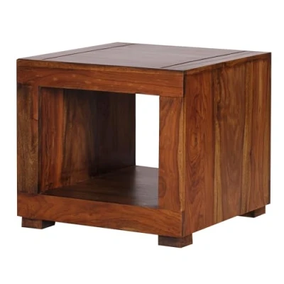 Image de FineBuy Table basse bois massif Sheesham de salon 50 x 45 cm d&#039;appoint style maison campagne meubles en naturel sofa