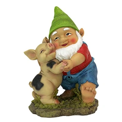 Image de Statue Nain de jardin heureux comme un cochon dans la pâtée pour pelouse