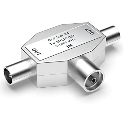 Image de RedStar24 répartiteur d&#039;antenne à 2 Voies Distributeur TV T Adapter Splitter antenne 1x entrée IEC coaxiale Femelle (couplage) avec 2X Sortie mâle DVB / BK 5 1000 MHz