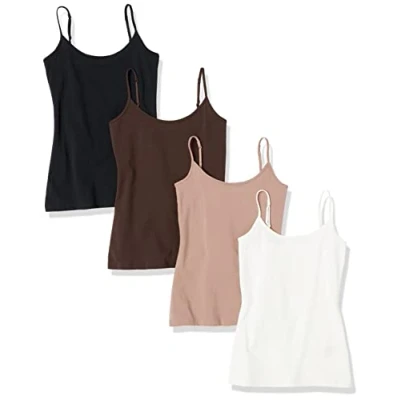 Image de Amazon Essentials Caraco Coupe Cintrée Femme, Lot de 4, Blanc/Marrón Espresso/Noir/Taupe Foncé, XL