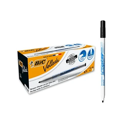 Image de BIC Velleda 1721 Feutres pour Tableau Blanc Effaçables à Sec Pointe Conique Fine Marqueurs Parfaits l&#039;Ecole et au Bureau Noir, Boîte de 24