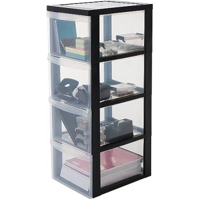 Image de Iris Ohyama, Tour de rangement à Roulettes en Plastique, 4 Grands Tiroirs, Noir, Ouverture Facile, Meuble Rangement, Papeterie, pour Chambre, Salle Bain, École &amp; Bureau, Sans BPA, DC 304