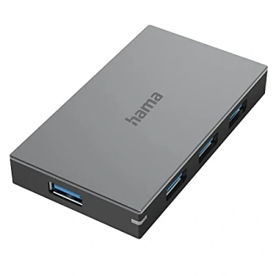 Image de Hama Hub USB multiport Data (USB 3.0, 4 Ports, Vitesse de Transfert Super Speed 5 Gbit/s, Charge Rapide, Garantie 10 Ans, Plug &amp; Play, avec câble et Bloc Secteur) Anthracite