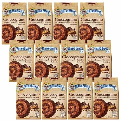 Image de MULINO BIANCO Cioccograno Italien, biscuits sablés à base de farine complète et chocolat noir 330g x 12 parcelles (Cioccograno, x12)