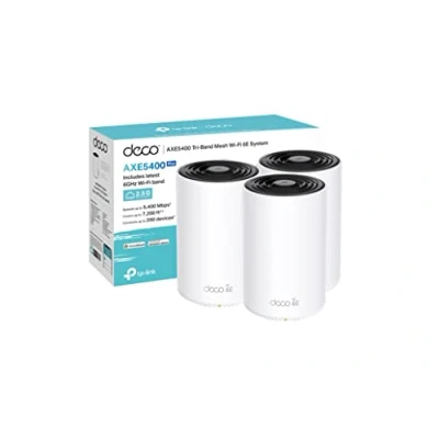Image de TP Link Deco XE75 Pro AXE5400 Lot de 3 systèmes Wi Fi 6E à maille tri bande pour toute la maison, ports Gigabit, alimentée par l&#039;IA, couvre jusqu&#039;à 200 m², 8K, HomeShield