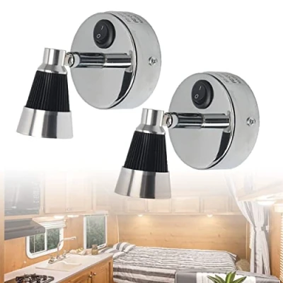 Image de JUTTAUTO Lot de 2 lampes lecture LED 12 V 3 W 6000 K Blanc chaud Spot Lampe chevet Caravane Bateau Remorque Camping car Lumière intérieure (Argent)