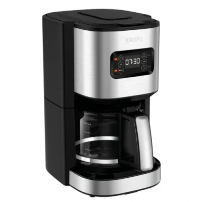Image de Krups Cafetière programmable 24h, Inox premium, 1,25 L jusqu&#039;à 15 tasses, Réglage intensité, Fonction 1 à 4 tasses pratique, Arrêt auto après 30 min, Anti goutte, Excellence KM480D10
