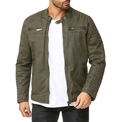Image de Red Bridge Hommes Veste Similicuir Biker Occasionnels Nervuré Mode Coton Blouson,M6070 Kaki,L