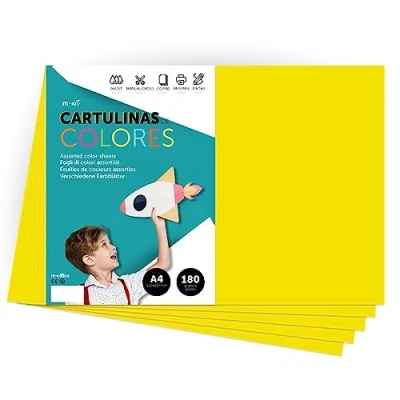 Image de Papier cartonné coloré A4 Couleurs intenses, Feuilles colorées 180gr pour artisanat, Imprimez vos documents et dessins créatifs, · m office (25 feuilles, jaune fort)