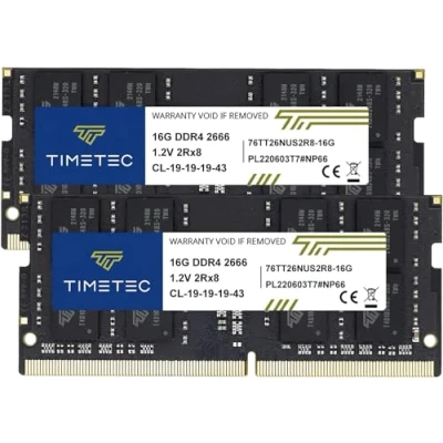 Image de Timetec 32 Go KIT (2x16 Go) DDR4 2666MHz PC4 21300 Non ECC sans Tampon 1,2 V CL19 2Rx8 Double Rang 260 Broches SODIMM pour Ordinateur Portable mémoire RAM Module de Mise à Niveau