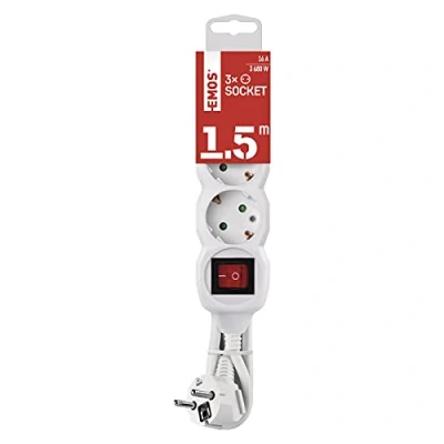 Image de EMOS multiprise 3 Prises P1321R avec Interrupteur, câble Blanc, tournées à 45, Section 1,5 mm², Schuko sécurité Enfant, IP20 pour l&#039;intérieur