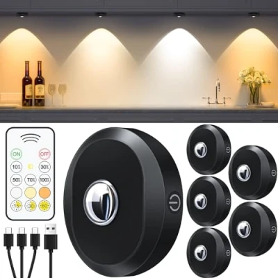 Image de WILLED Rechargeable Spot Led sans Fil, Vitrine avec Télécommande, 3 Températures de couleur, Fonction Synchronisation, fil pour sous les Placards, Armoires (paquet 6)