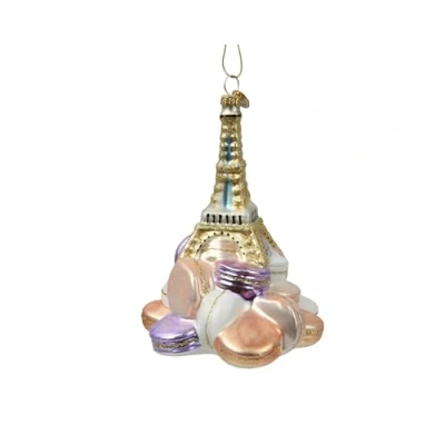 Image de décoration de Noël Tour Eiffel avec macarons 13,7 cm Verre À suspendre Pendentif sapin pour d&#039;arbre &amp; France Manger Macaron pastel