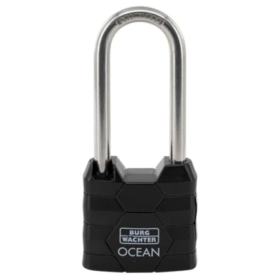 Image de Burg Wächter Ocean 490 Ni HB 40 65 SB Cadenas avec 2 clés, épaisseur de l&#039;anse 6,3 mm, résistant à l&#039;eau mer, corps en laiton massif, double verrouillage, noir