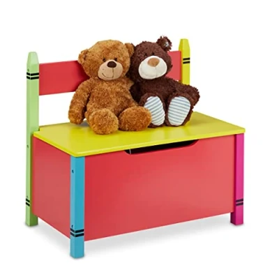 Image de Relaxdays Banquette de Rangement pour Enfant, Coffre à Jouets, HLP : 54,5 x 60 35 cm, Banc avec Couvercle, Multicolore