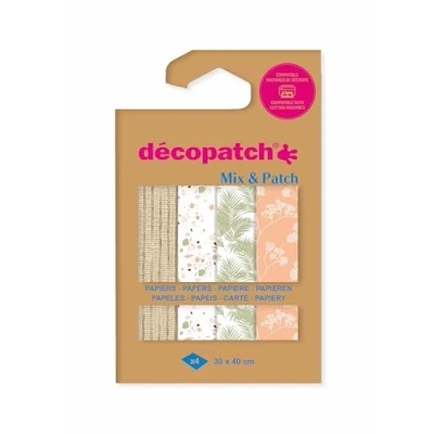 Image de Décopatch DP033C Une Pochette de 4 Feuilles Dimensions : 30 x 40 cm Papiers imprimé, Rose &amp; vert Mix Patch A partir 5 ans, DIY, création, rénovation, activité créative