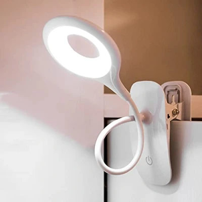 Image de QJUZO Lampe À Pince Enfant De Lecture Dimmable LED Lampes Clipslampe Chevet Bureau Pour Avec Cou Flexible USB Rechargeable Ereaders Étudier Le Travail,Blanc