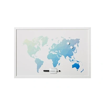 Image de Bi Office, Tableau Blanc Polygon Carte Mondiale, Effaçage à Sec Magnétique, Cadre en MDF Blanc, 90x60cm