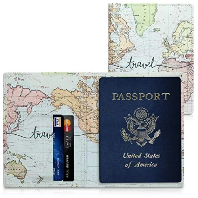 Image de kwmobile Porte passeport Avec compartiments cartes Portefeuille Étui de protection simili cuir noir multicolore emplacement carte bleue
