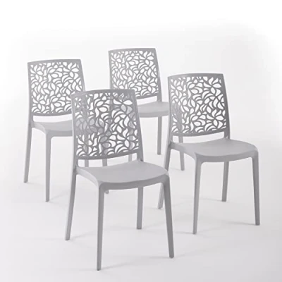 Image de Lot de chaises Anna en polypropylène renforcé, empilables, Usage intérieur et extérieur (4 chaises, Gris clair)