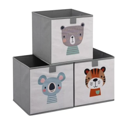 Image de Navaris Cube Rangement Jouet Enfant Lot 3x Chambre Pliable 28x28x28cm pour Livre Jouets Jeux Panier Boite de et Bac a Caisse en Tissu