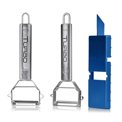 Image de TURBO PRODUKTE Éplucheur &amp; coupe julienne incluant une planche à découper Super Set de 3: éplucheur, Acier inoxydable Small