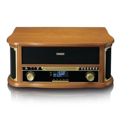Image de Lenco TCD 2571 Tourne Disque pour Vinyle Bluetooth avec Haut Parleur Radio Dab+ Lecteur CD Platine Cassette 3 Vitesses Entraînement par Courroie 2 x 5 Watt Bois