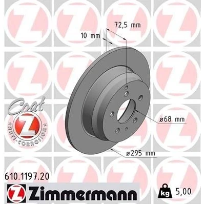 Image de ZIMMERMANN COAT Z 610.1197.20 Disque de frein 295 10 7/5 5 108 plein revêtu VOLVO: C70 I Coupe, V70 I, S70