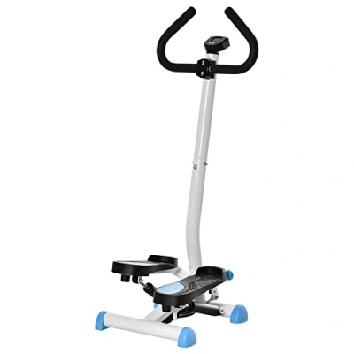 Image de HOMCOM Stepper avec Guidon Fitness Appartement écran LCD résistance réglable Exercise Hanches Jambes lombes pour Maison Acier Blanc Bleu Noir