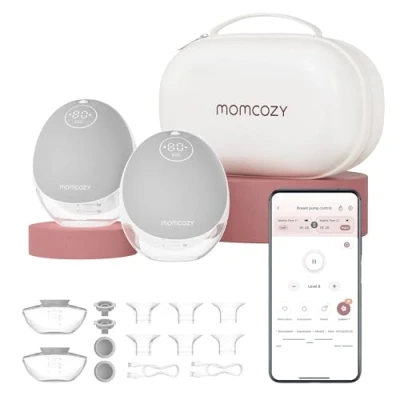 Image de Momcozy Tire Lait Electrique Main Libre Portable, Mobile Flow M9 Amélioré, Contrôle par Application avec Modes Personnalisés et 15 Niveaux, Double Scellé 24mm (2, Gris)
