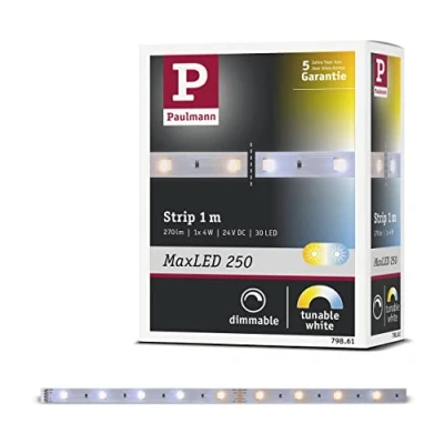 Image de Paulmann 79861 LED MaxLED 250 1 m Tunable White IP20 incl 1x3,5 watts strip bande lumineuse 2700 K, Matière plastique, 4 W, 1m
