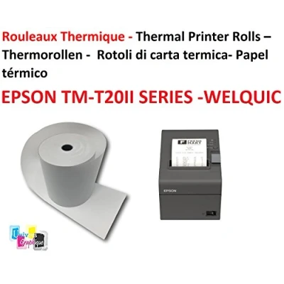 Image de 10 Bobines Papier thermique pour EPSON TM T20II SERIES et WELQUIC, recharge standard TPV rouleau 80X80X12 mm 50g toutes imprimantes, Largeur 80 Marque UNIVERS GRAPHIQUE Ref UGEPSONTH
