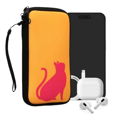 Image de kwmobile Housse de Protection pour Smartphone XL 6,7/6,8&quot; Sacoche Téléphone Portable en Néoprène Ombre Chat Fuchsia Miel