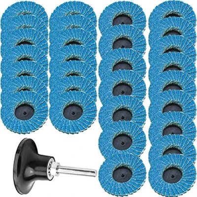 Image de Lot de 30 disques abrasifs à lamelles 50 mm avec tige support tampon 1/4&quot;, tige, taille grain 40, 60, 80, fin, moyen, grossier