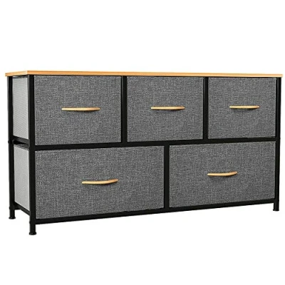 Image de YITAHOME Commode pour Chambre à Coucher, 5 Tiroirs en Tissu Meuble de Rangement avec Dessus Bois et Grand Espace Salon, d&#039;enfant, Gris Profond