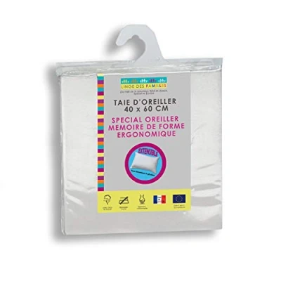 Image de Linge des Familles Taie d&#039;oreiller Extensible Spécial Oreiller Mémoire de Forme 40x60 cm Coloris Blanc Fermeture zippée