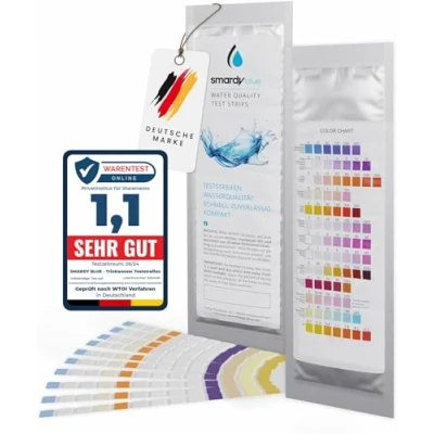Image de SMARDY 13in1 Testeur pour Eau de Piscine et Spa 10x Bandelettes Test d&#039;eau Potable Analyse la Qualité l&#039;eau du Robinet Dureté pH Chlore Nitrate
