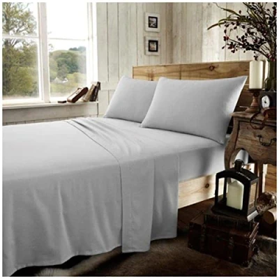 Image de Drap Housse uni Super King Size en Coton brossé résistant au rétrécissement avec Coins élastiques, Lavable Flanelle Gris
