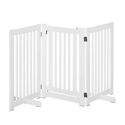 Image de PawHut barrière modulable Pliable de sécurité avec Porte verrouillable intégrée dim. 155L x 35,5l 76H cm MDF Blanc