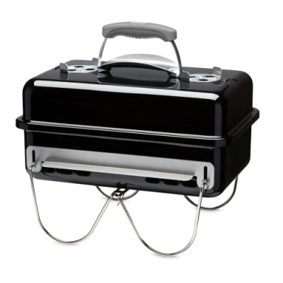 Image de Weber Barbecue à Charbon Portable Go Anywhere de Camping sur Table, Couvercle et Vasque en Porcelaine Émaillée Appareil Cuisson Extérieur, Petit Léger Noir (1131004)