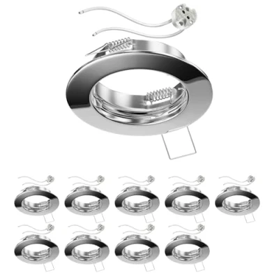 Image de ledscom.de 10 cadres d&#039;encastrement au plafond FERE, rond, chrome brillant (LED/Halogène/MR16/50mm) incl. douille GU5.3
