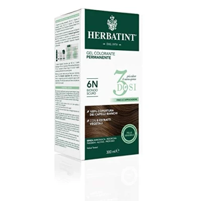 Image de Herbatint Gel Colorant Permanent 3Doses, 300 ml 6 N Blond Foncé, Sans Ammoniaque, pour peaux sensibles, 100% Couverture Cheveux Blancs avec 8 Extraits Naturels Bio