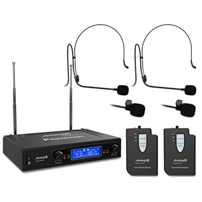 Image de Audibax Missouri 2500 Système de Microphones sans Fil VHF Double Cravate Madonna Fréquence À Indicateurs du RF/AF Sortie XLR Connecteurs et des Auxiliaires