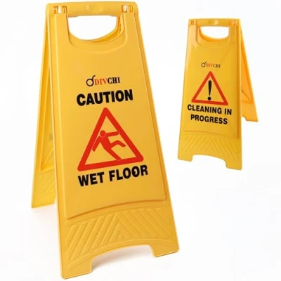 Image de DIVCHI panneau d&#039;avertissement « Caution Wet Floor » jaune de sol Cleaning in Progress imprimé l&#039;autre côté Mini humide idéal pour une utilisation commerciale